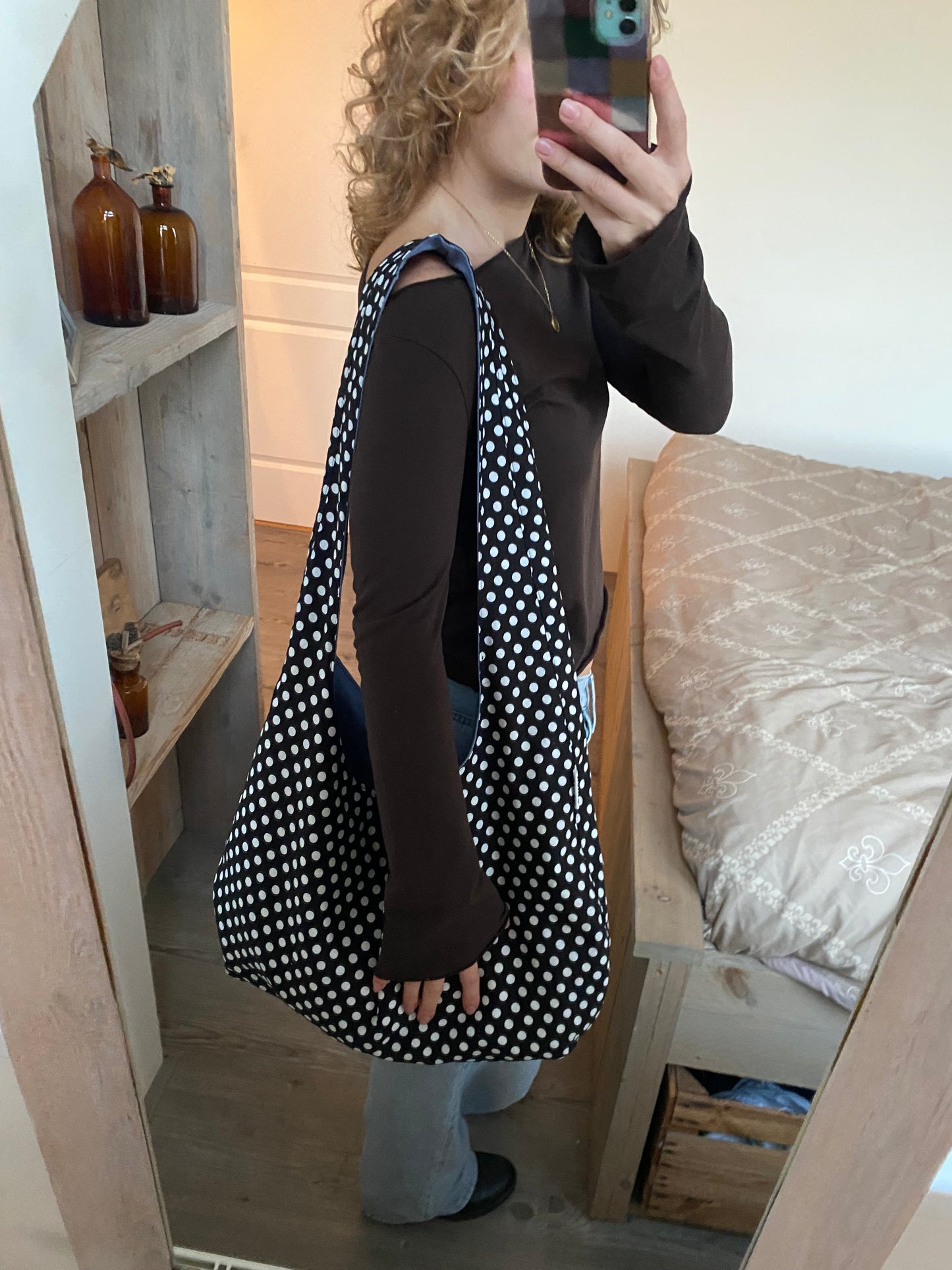 Reversible slouch bag - Polka dot x blue suede