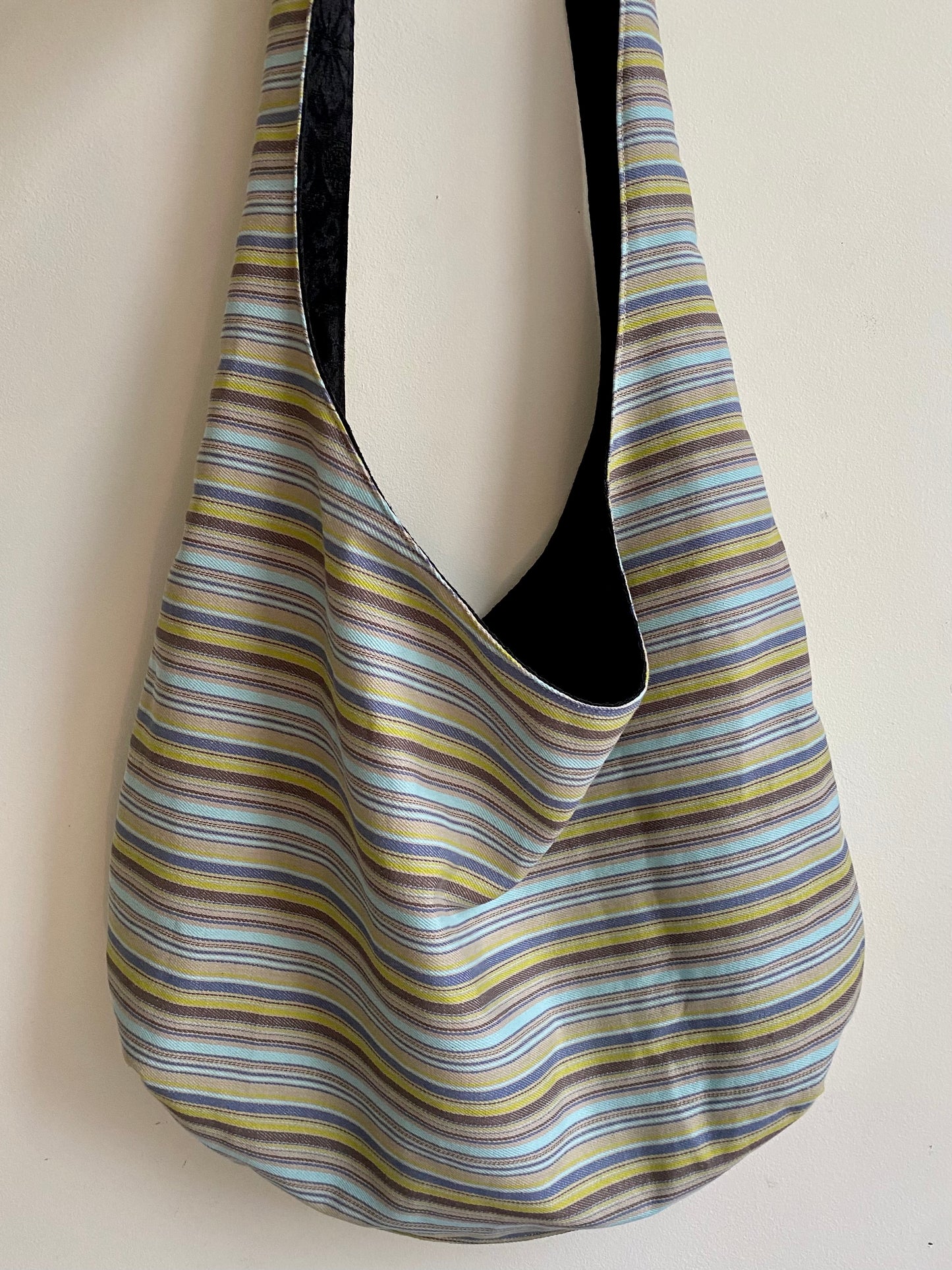 Reversible slouch bag - Striped x black flowers