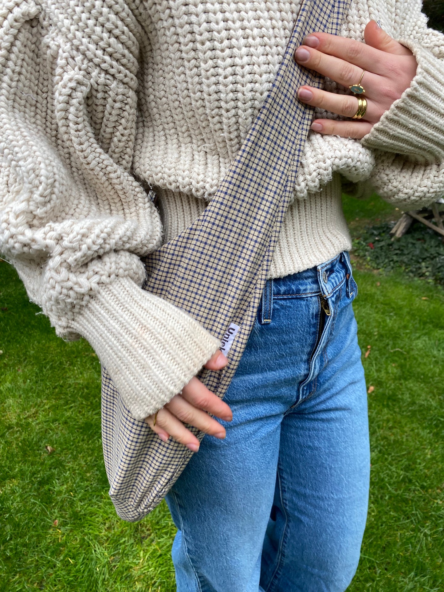Reversible slouch bag - brown/checkered