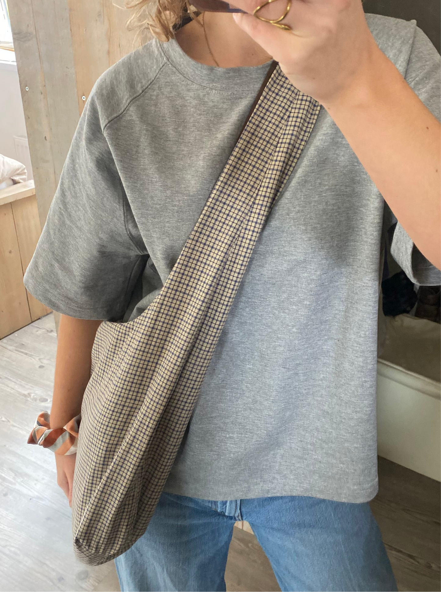 Reversible slouch bag - brown/checkered