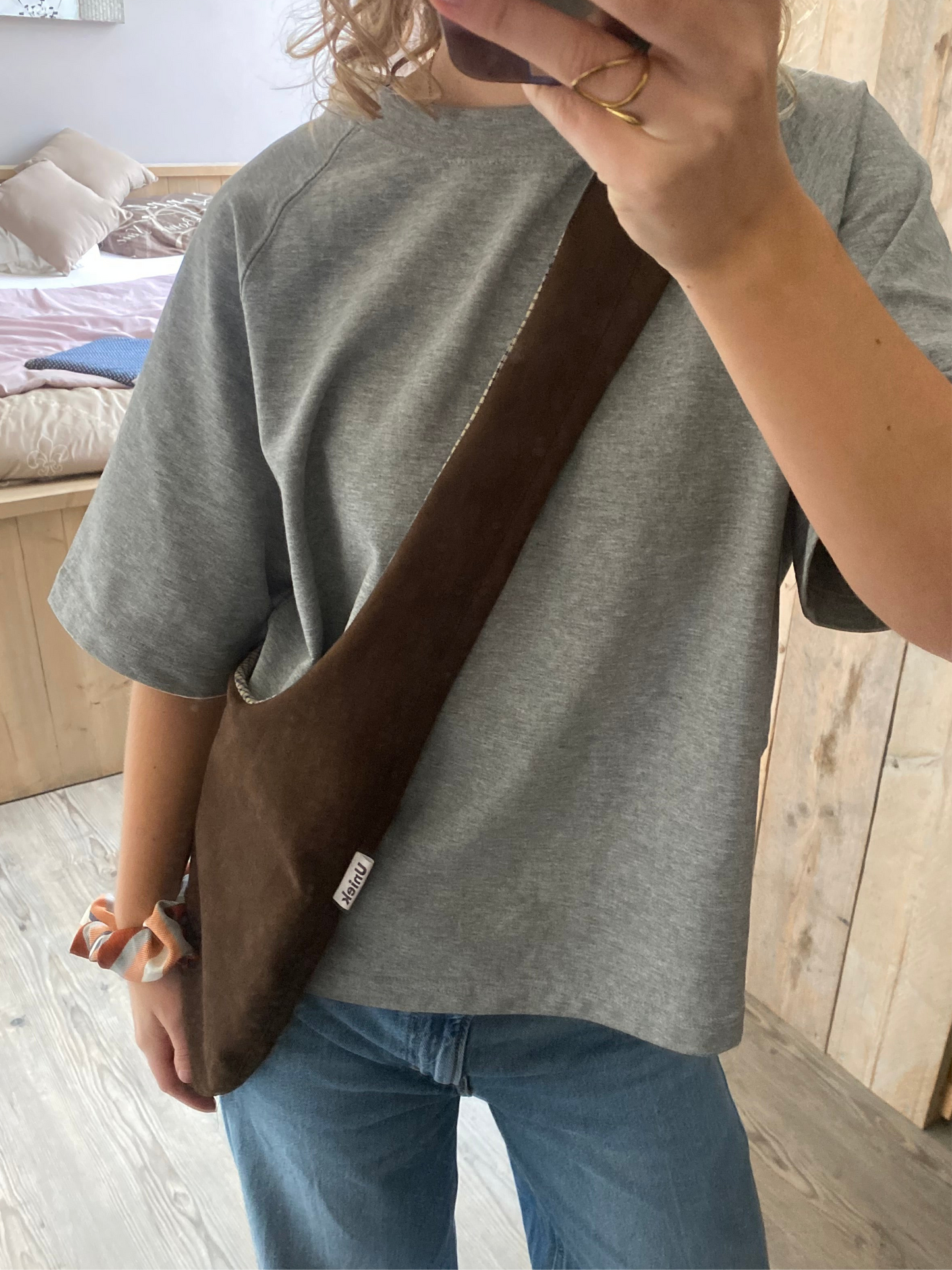 Reversible slouch bag - brown/checkered
