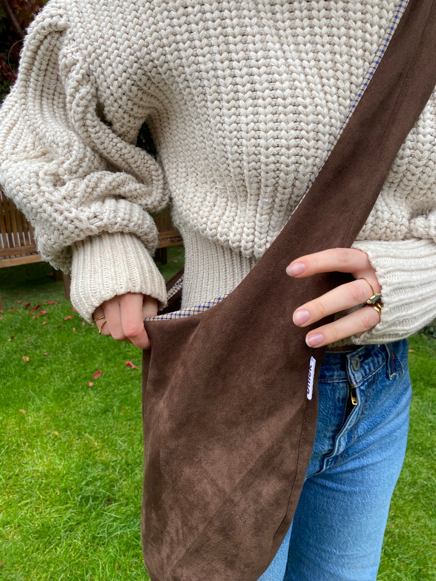 Reversible slouch bag - brown/checkered