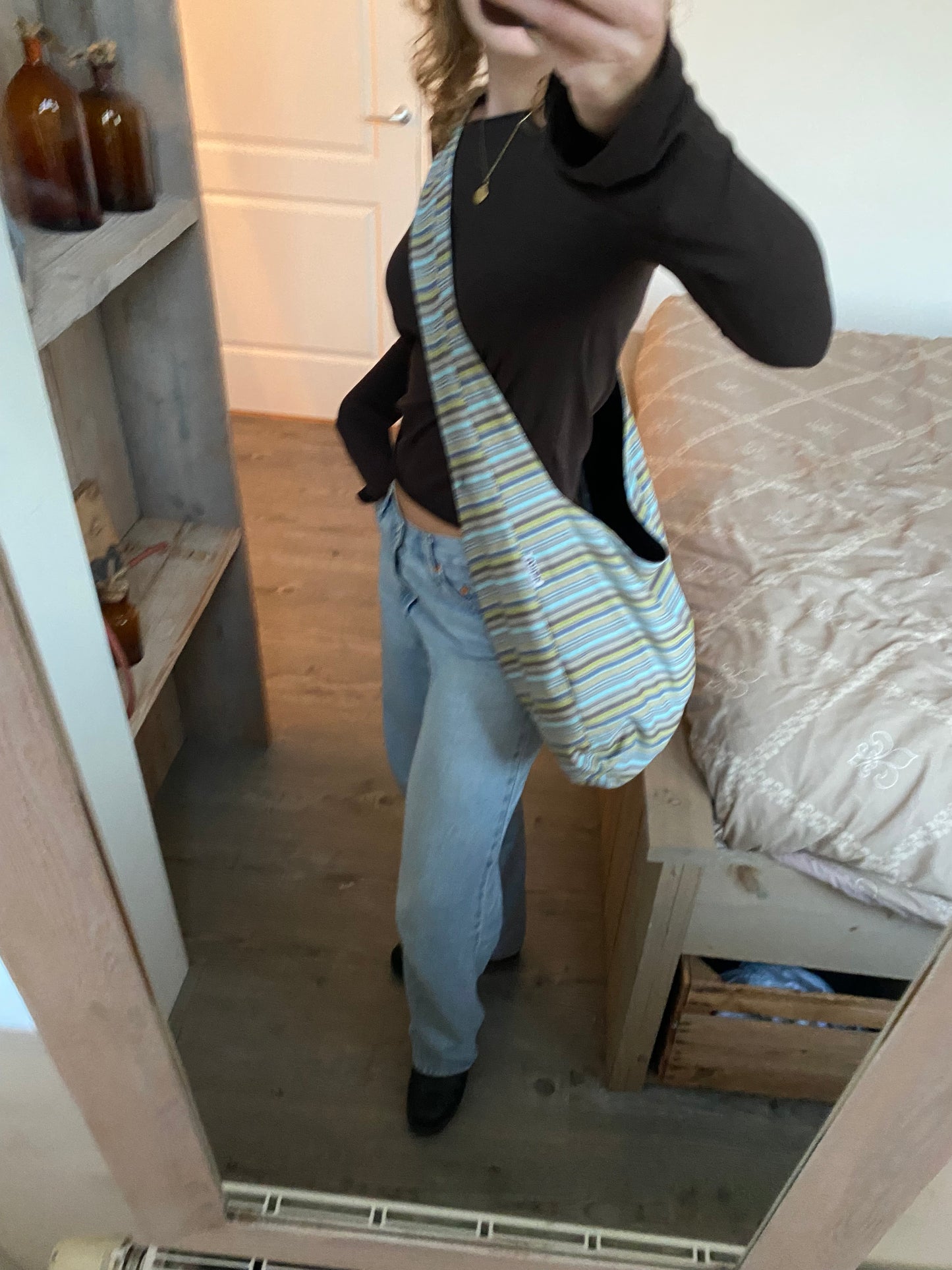Reversible slouch bag - Striped x black flowers