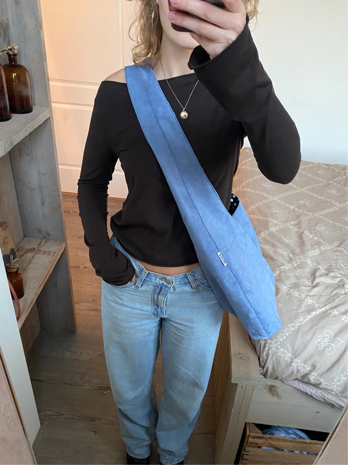 Reversible slouch bag - Polka dot x blue suede