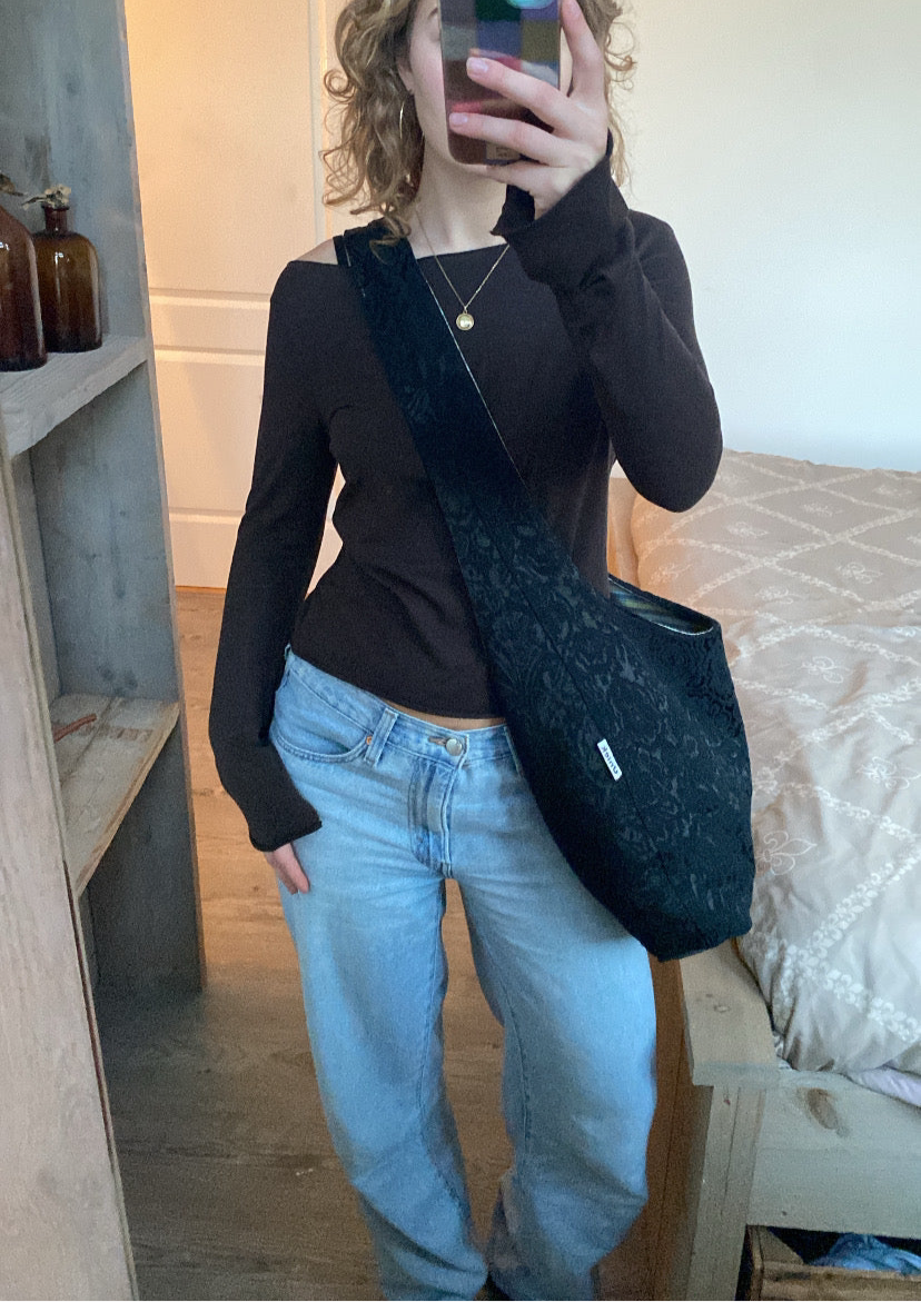 Reversible slouch bag - Striped x black flowers