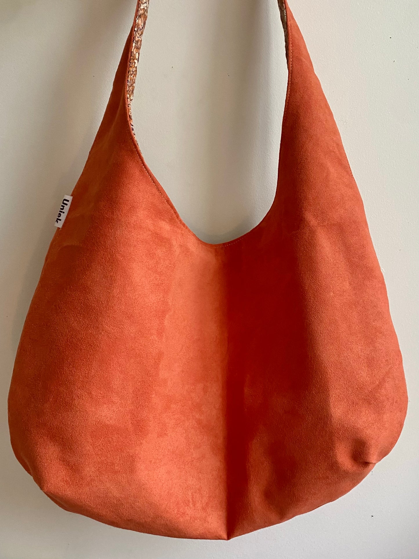 Reversible slouch bag - Flowers x orange suede
