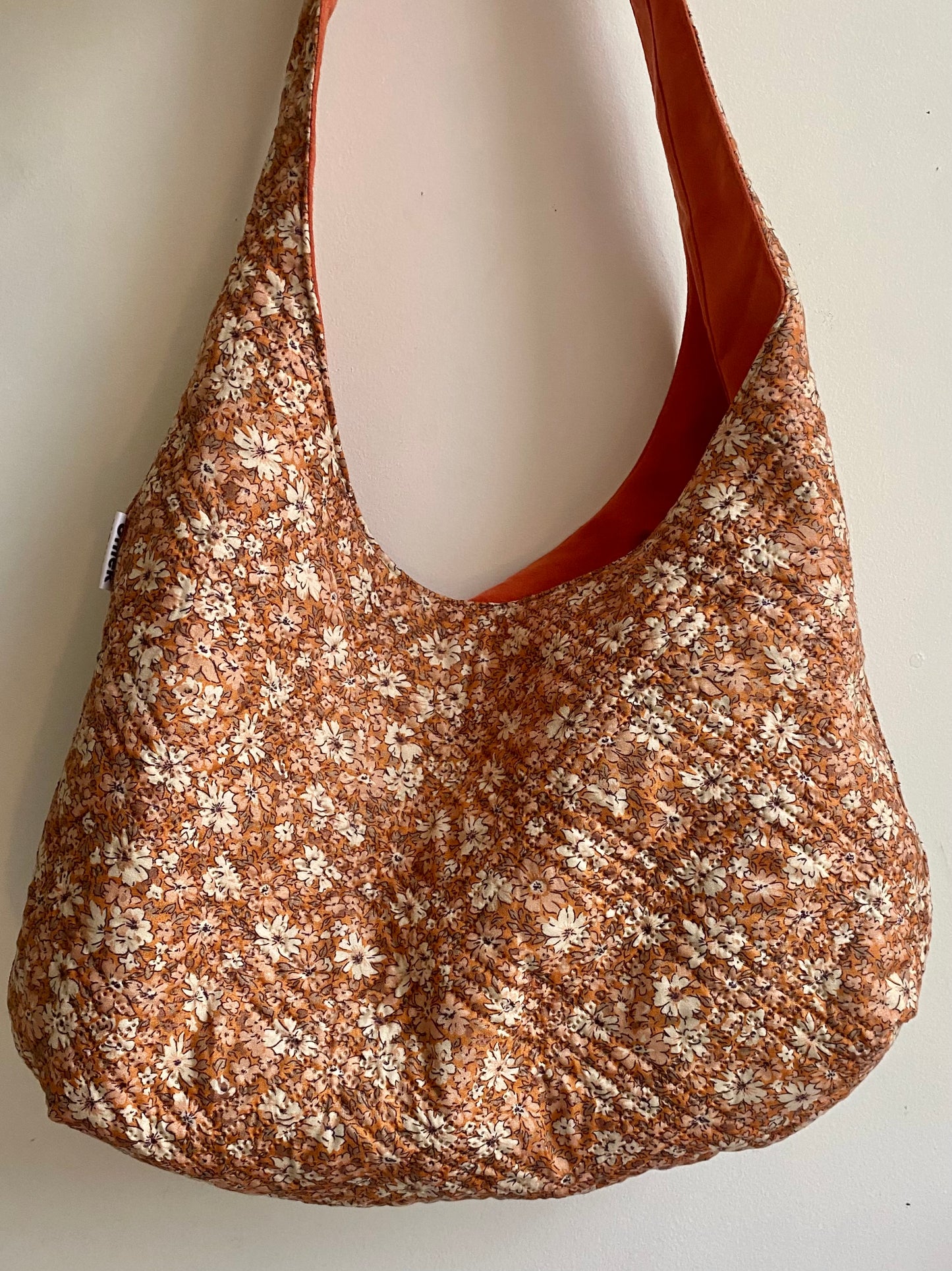 Reversible slouch bag - Flowers x orange suede