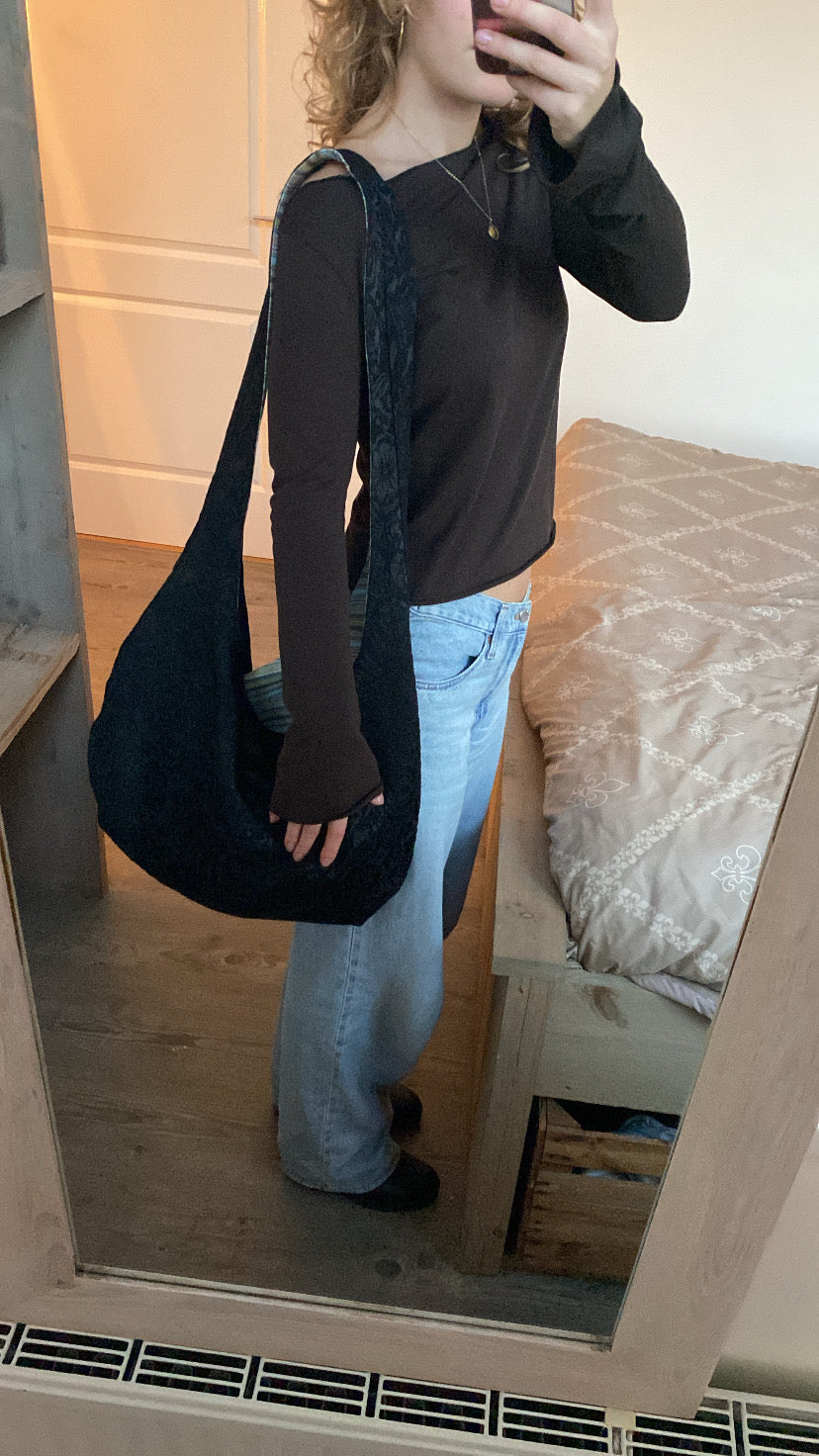 Reversible slouch bag - Striped x black flowers