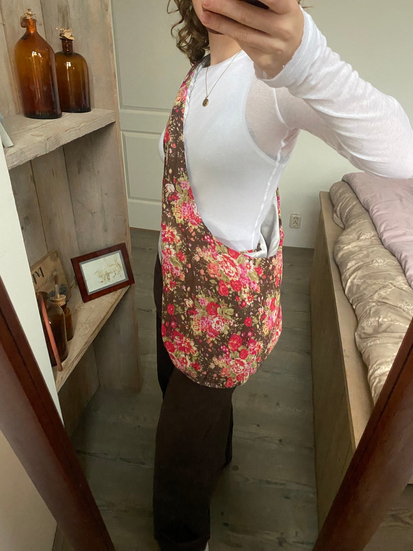 Reversible slouch bag - silver x flowers