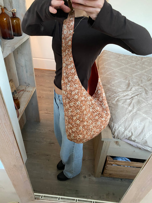 Reversible slouch bag - Flowers x orange suede
