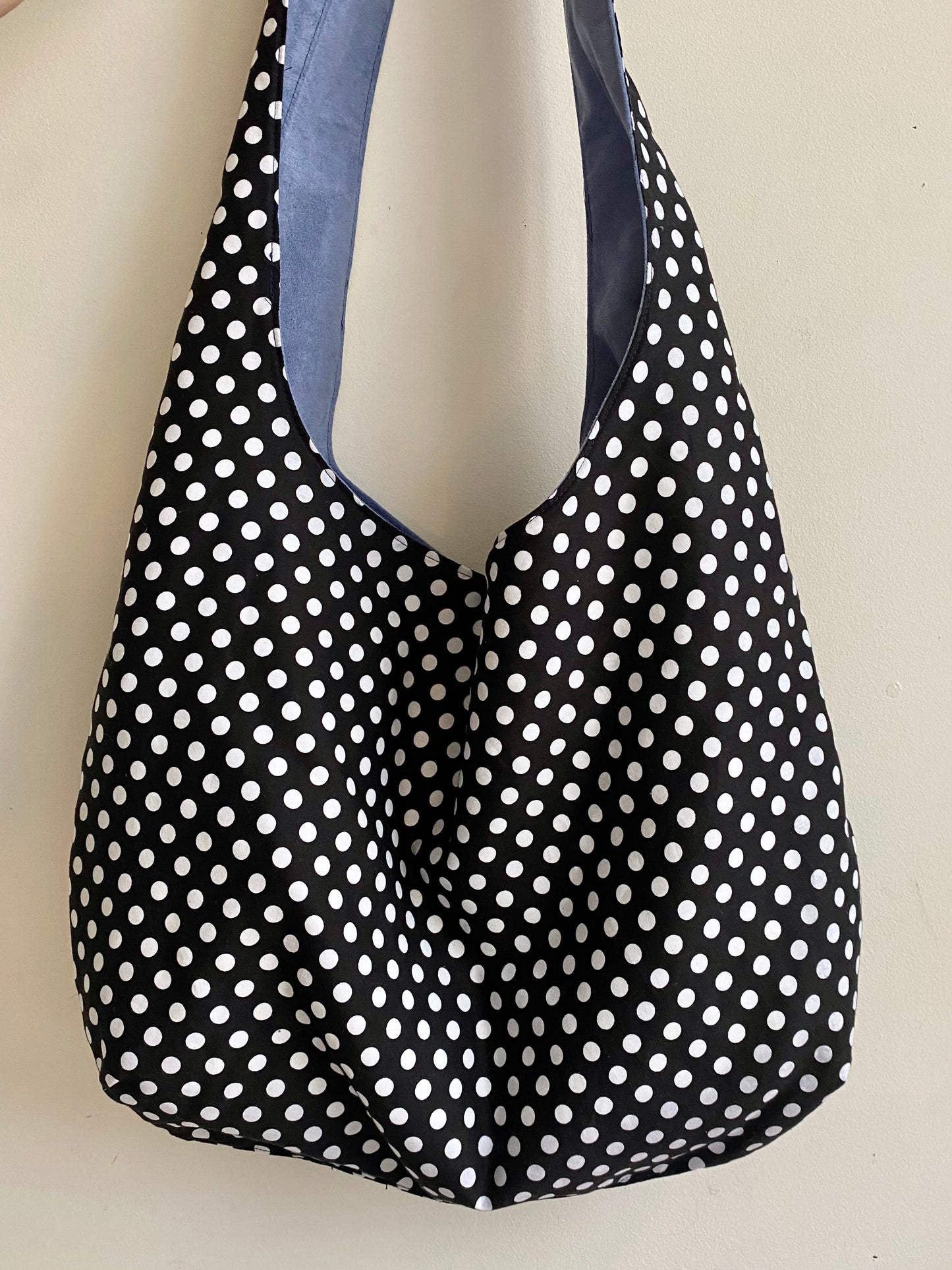 Reversible slouch bag - Polka dot x blue suede