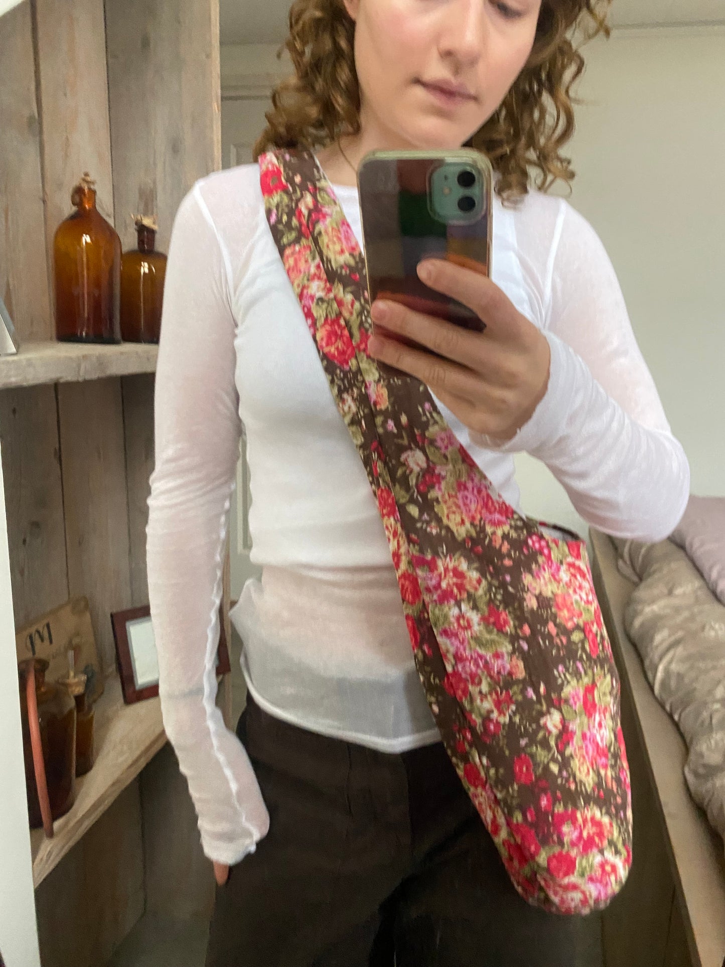 Reversible slouch bag - silver x flowers