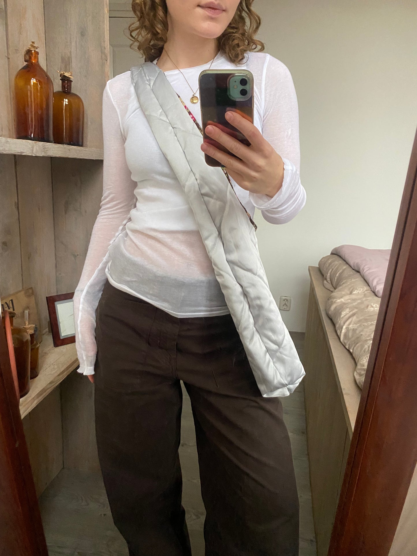 Reversible slouch bag - silver x flowers