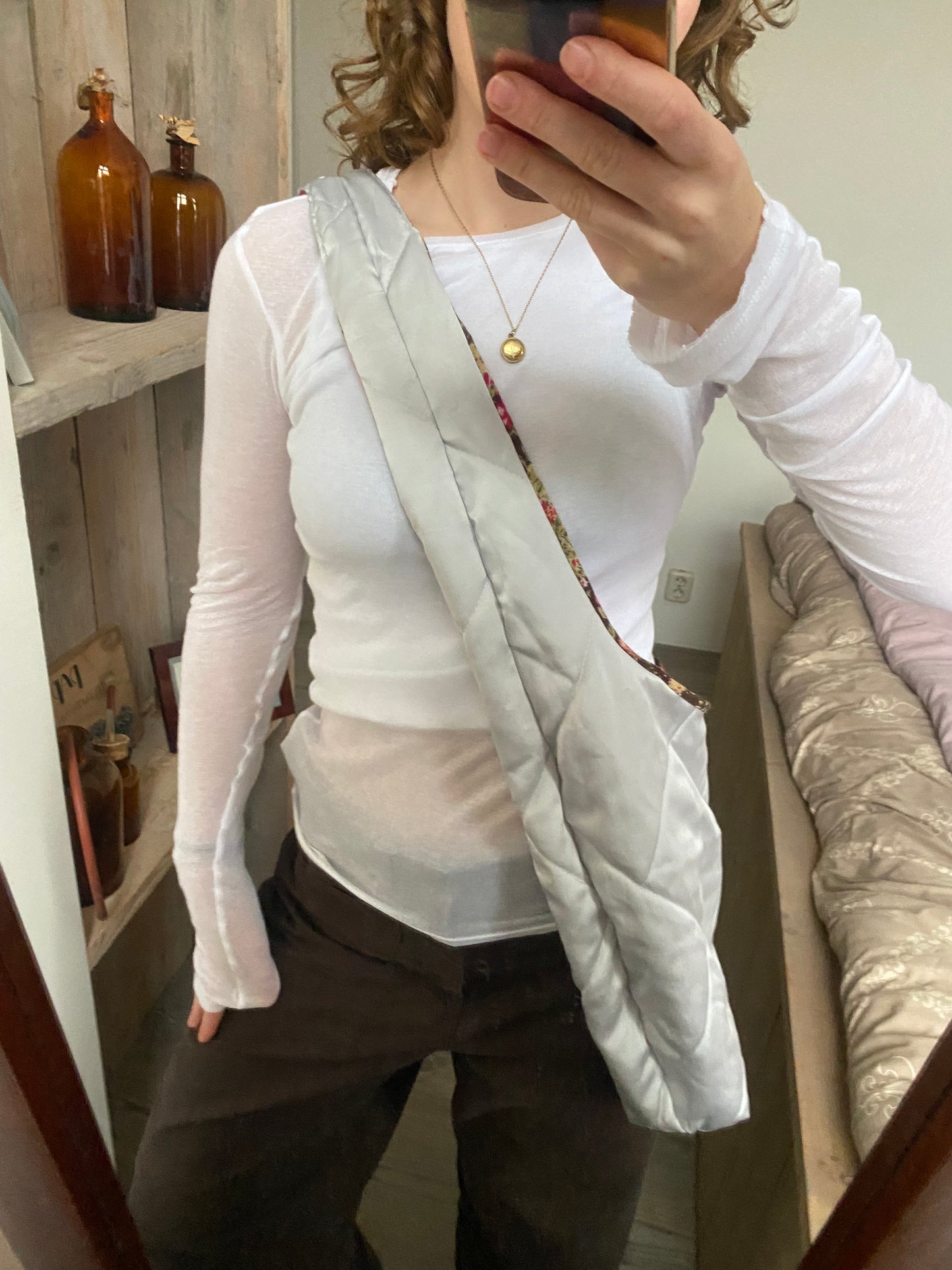 Reversible slouch bag - silver x flowers