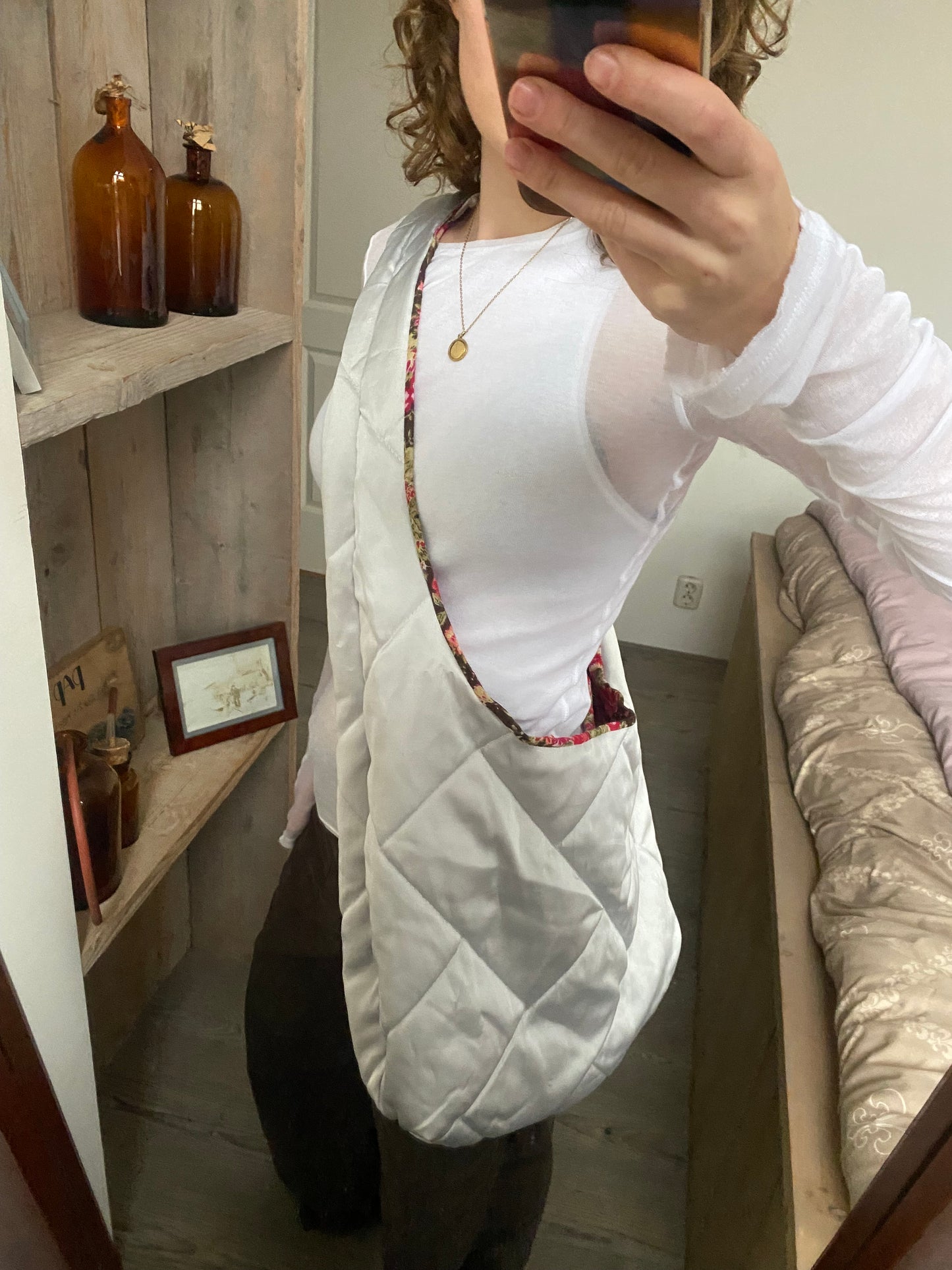 Reversible slouch bag - silver x flowers