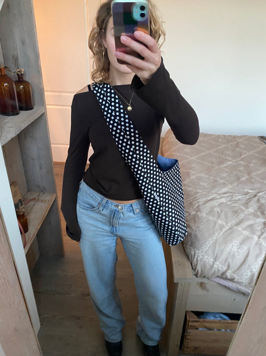 Reversible slouch bag - Polka dot x blue suede